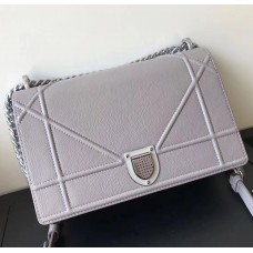 Dior Diorama Flap Bag In Pearl Grey Grained Calfskin