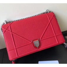 Dior Diorama Flap Bag In Red Grained Calfskin