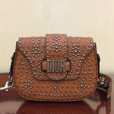 Dior D-Fence Saddle Bag In Brown Studded Calfskin Dior D-Fence Saddle Bag In Brown Studded Calfskin