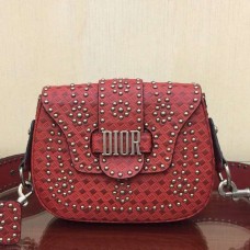 Dior D-Fence Saddle Bag In Red Studded Calfskin Dior D-Fence Saddle Bag In Red Studded Calfskin