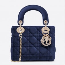 Dior Blue Velvet Mini Lady Dior Bag With Chain
