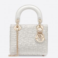 Dior Lady Dior Mini Chain Bag In White Wavy Crinkled Lambskin