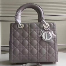 Dior Medium Lady Dior Bag In Grey Lambskin