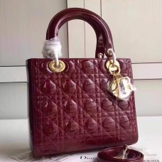 Dior Medium Lady Dior Bag In Bordeaux Patent Leather Dior Medium Lady Dior Bag In Bordeaux Patent Leather