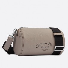 Dior Roller Pouch In Grey Grained Calfskin