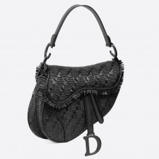 Dior Saddle Bag In Black Braided Leather Strips With Fringe Dior Saddle Bag In Black Braided Leather Strips With Fringe