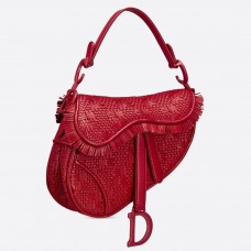 Dior Saddle Bag In Red Braided Leather Strips With Fringe Dior Saddle Bag In Red Braided Leather Strips With Fringe