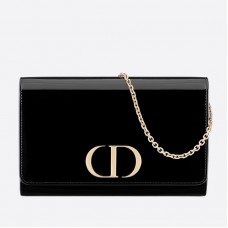 Dior 30 Montaigne Wallet On Chain In Black Patent Calfskin