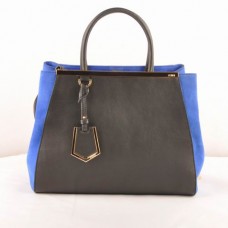 Fendi 2jours Black Ferrari Leather With Blue Lambskin Leather Medium Bag
