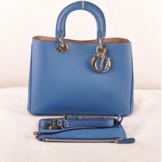 Dior Diorissimo Medium Bag Blue Original Leather (Golden Hardware) 603 Dior Diorissimo Medium Bag Blue Original Leather (Golden Hardware) 603