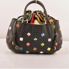 Fendi B Fab Studded Black Ferrari Leather With Multicolor Jeweled Medium Top-handle Bag