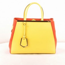 Fendi 2jours Lemon Yellow Ferrari Leather With Peach Lambskin Leather Medium Bag